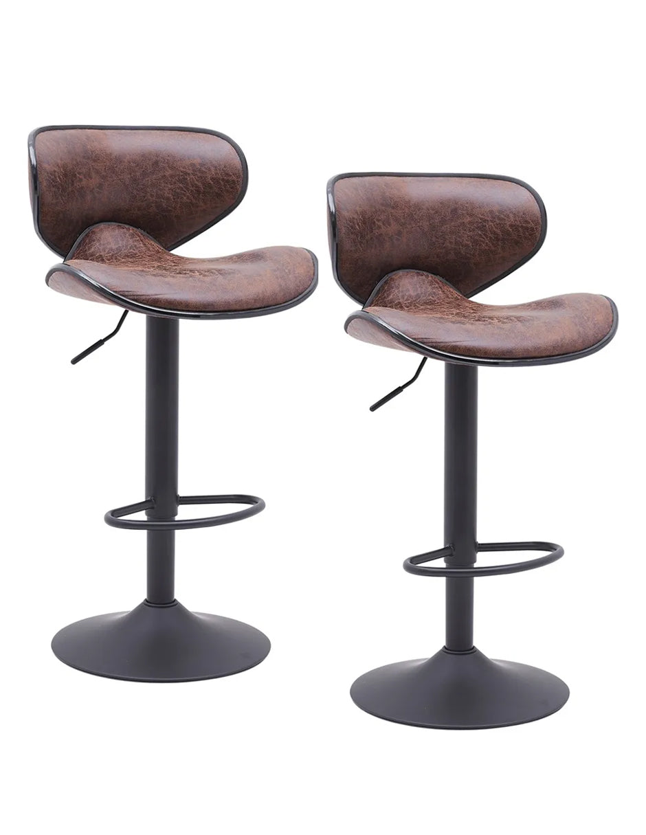 Par de Bancos para Bar Málaga Elegantes con Altura Ajustable, Base Cromada y Tapizado de Vinilo Café (Set de 2 Piezas)