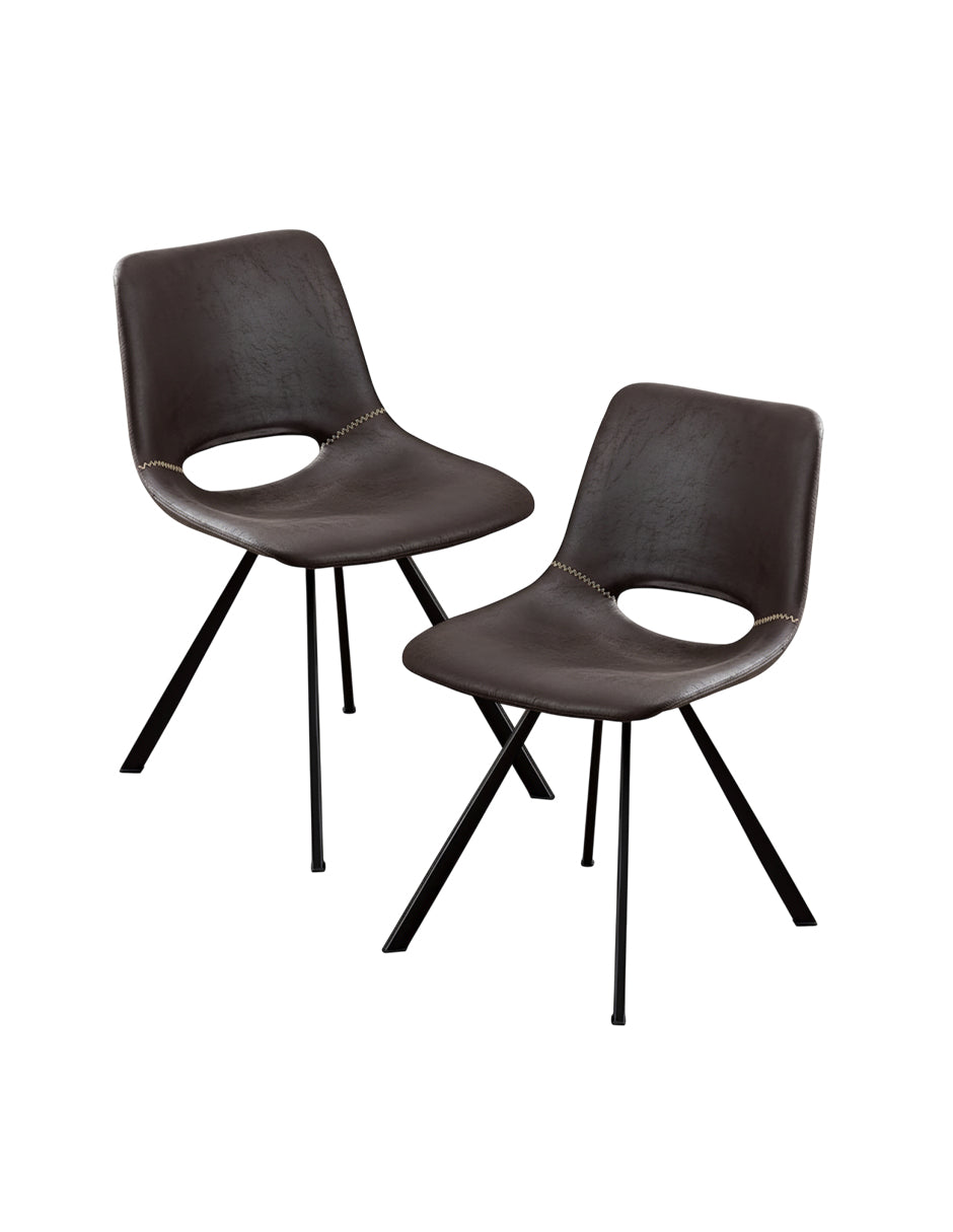 Set de 2 Sillas de Comedor Vintage Denia Café - Estilo Industrial Tapizado en Vinipiel
