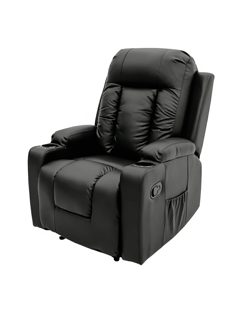 Sillón Reposet Manual Napoli Vanlig - Reclinable de Vinipiel Negro para Sala u Oficina