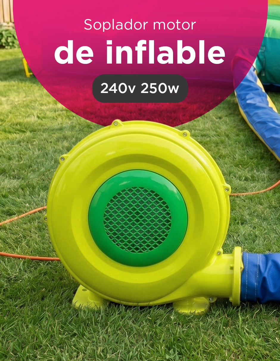 Motor Soplador para Inflables de 240V y 250W con Enchufe Europeo, Rejilla de Protección y Juego de 4 Estacas