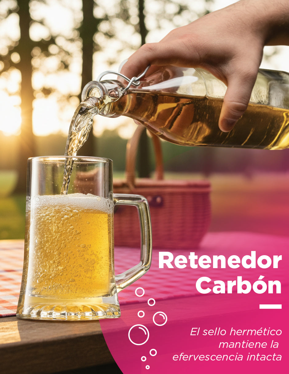 Botella de Vidrio de 1 Litro (8 Pzs) - Tapón Hermético para Bebidas y Fermentados