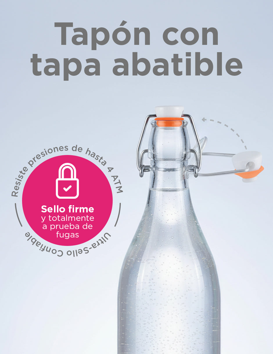 Botella de Vidrio de 1 Litro (8 Pzs) - Tapón Hermético para Bebidas y Fermentados