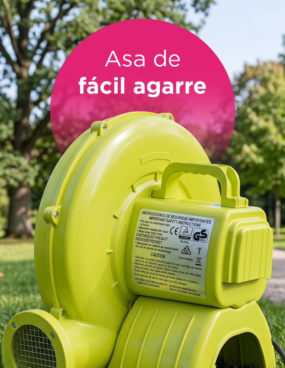 Motor Soplador para Inflables de 240V y 250W con Enchufe Europeo, Rejilla de Protección y Juego de 4 Estacas