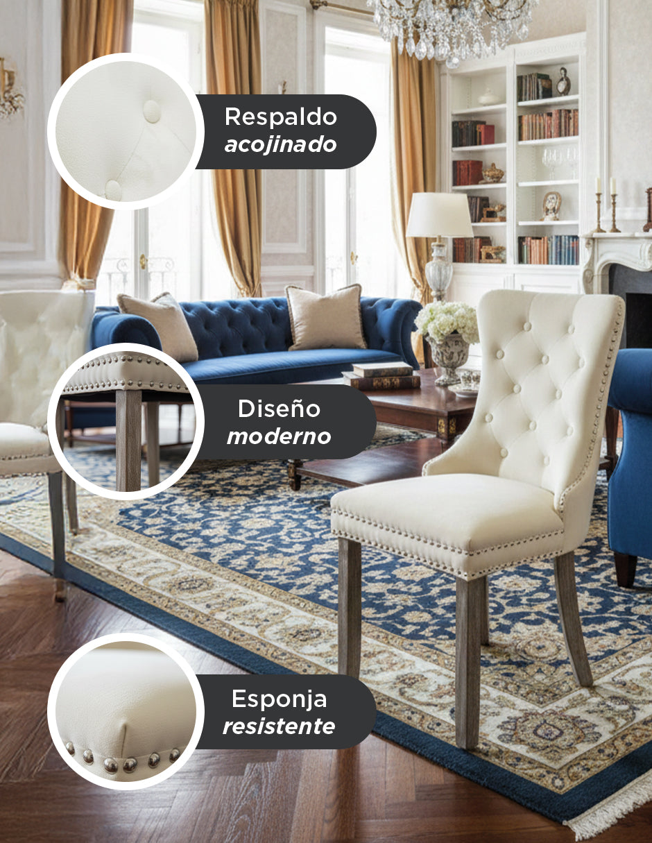Set de Silla para Comedor o Tocador Palma Vanlig - Tapizado Confort Crema con Diseño Nórdico