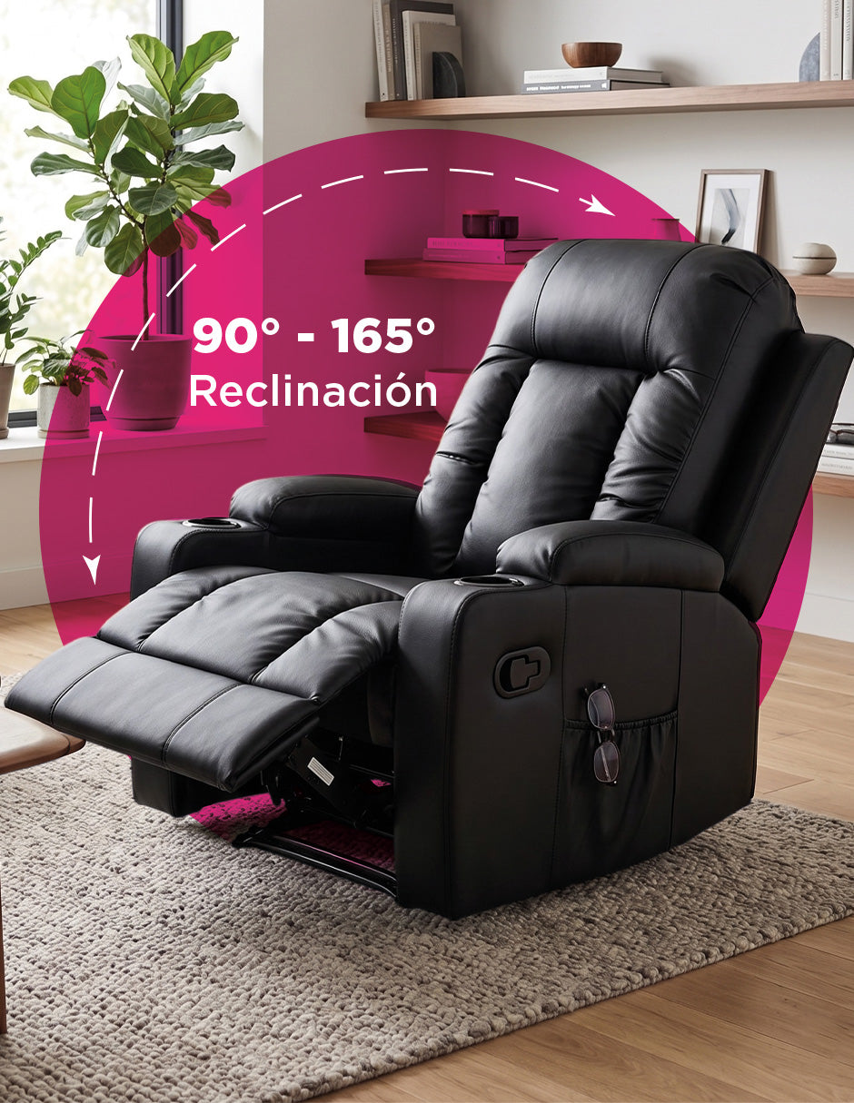 Sillón Reposet Manual Napoli Vanlig - Reclinable de Vinipiel Negro para Sala u Oficina