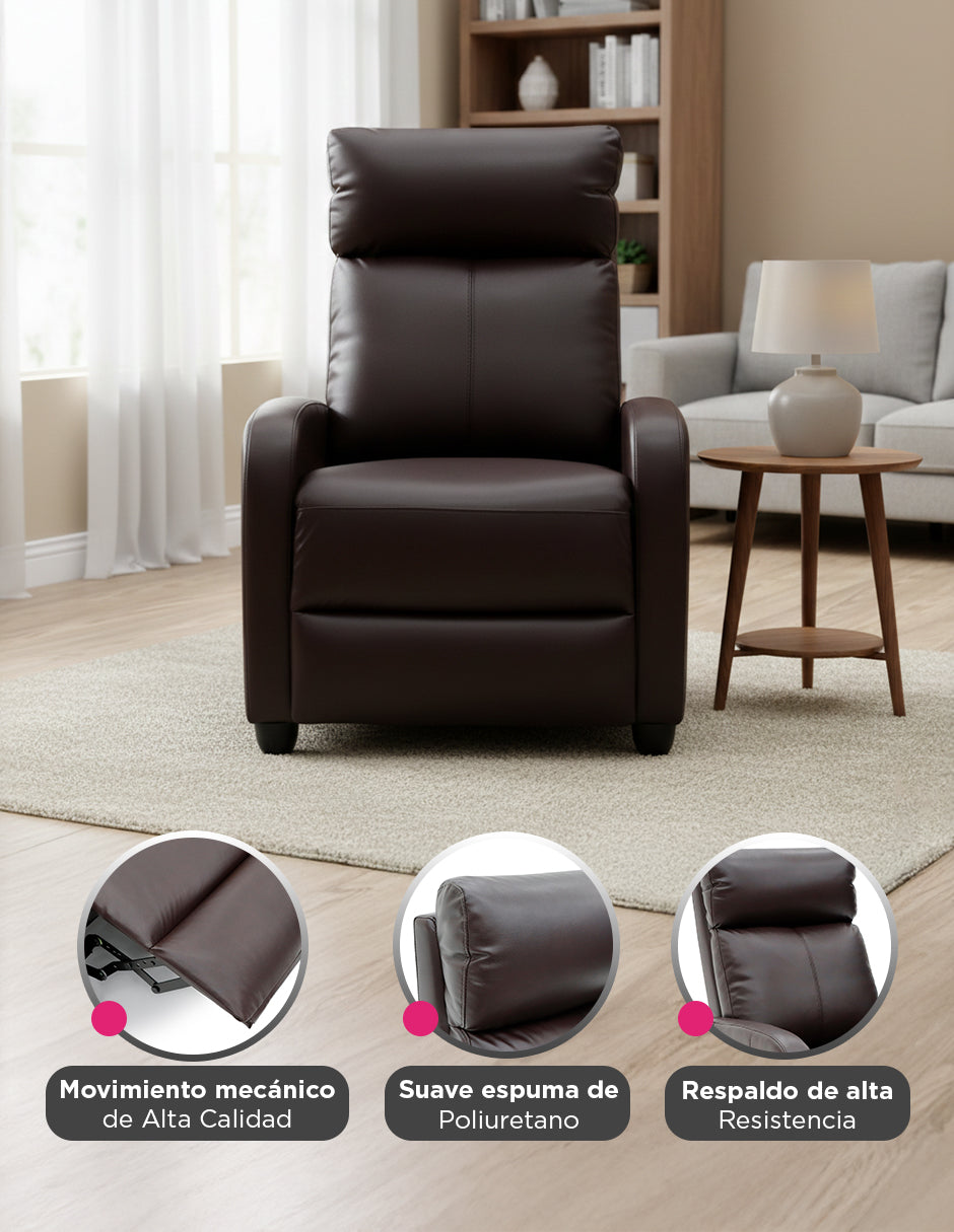 Sillon Reposet Reclinable Pushback Con Masaje Torino Café Vinipiel