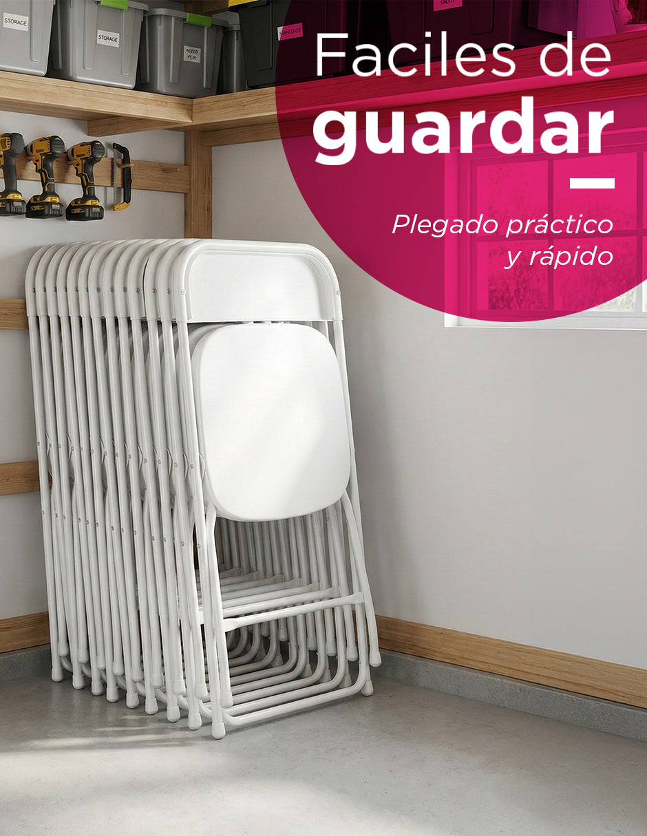Pack 10 Sillas Plegables Blanco Vanlig - Uso Rudo, Antideslizantes y de Fácil Almacenaje