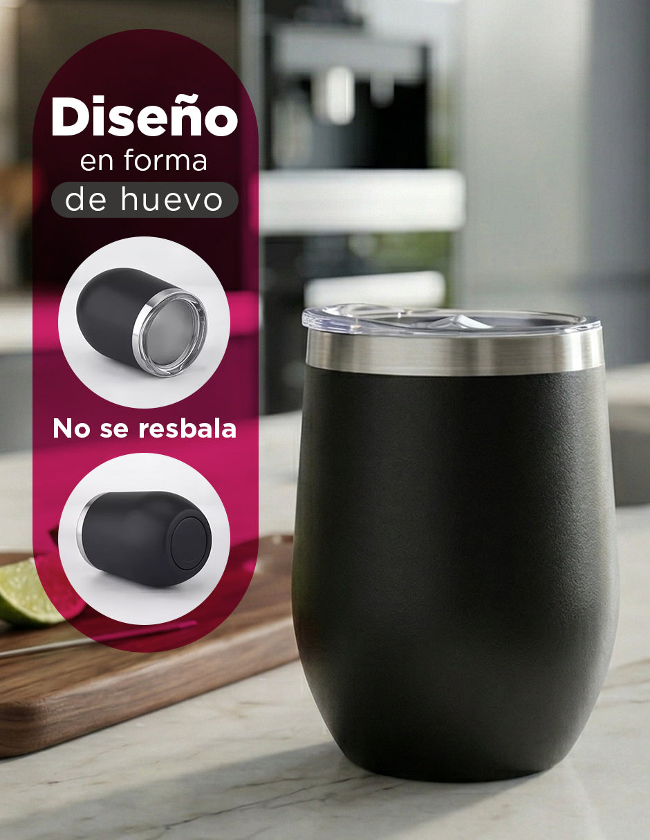 Set de 50 Vasos Térmicos Tipo Copa Huevo Kopp 12oz Negro