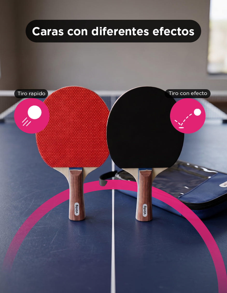 Kit de Ping Pong Talos Vanlig con 2 Raquetas de Madera, 3 Pelotas y Estuche Protector