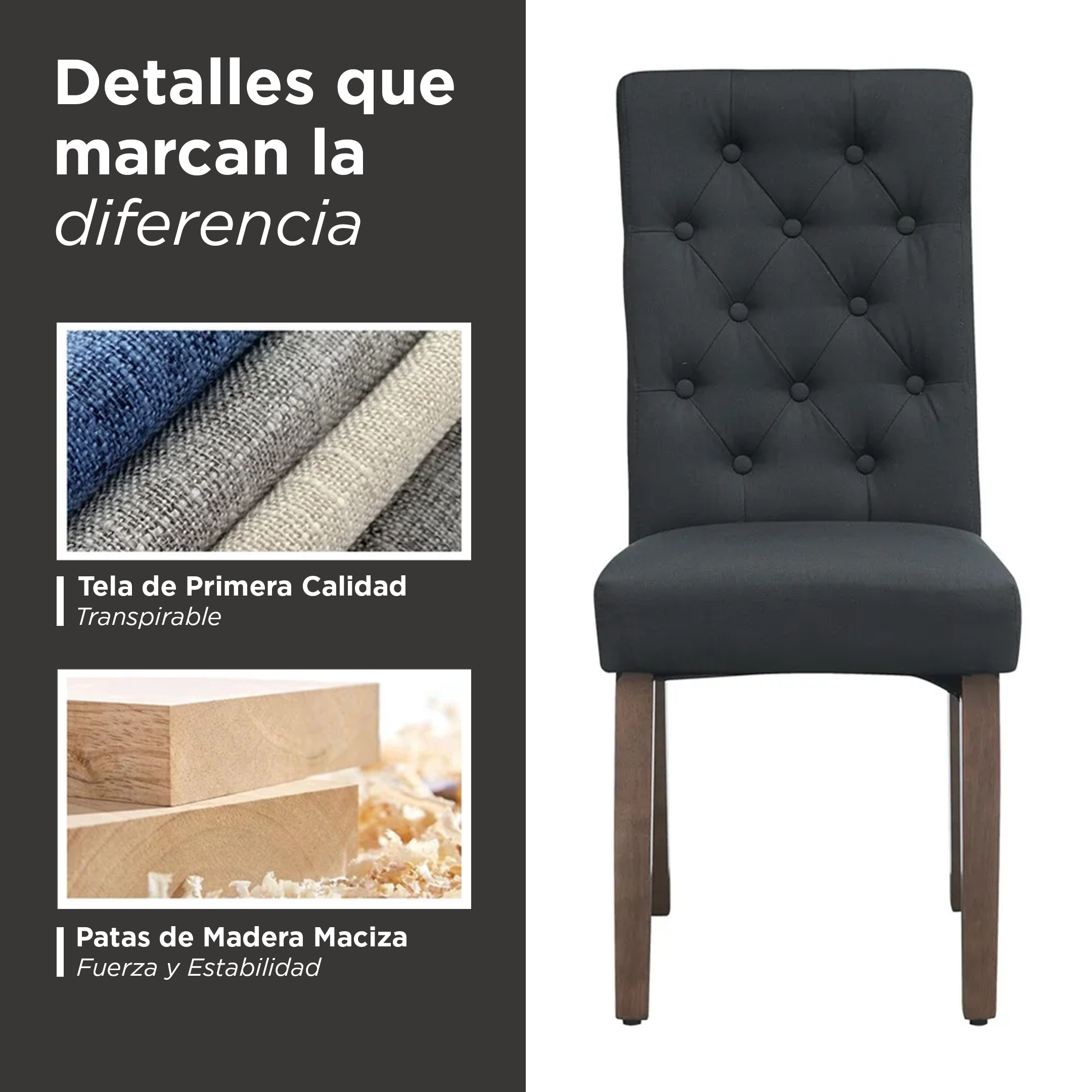 Set de Sillas de Comedor Toledo Negro (Par)