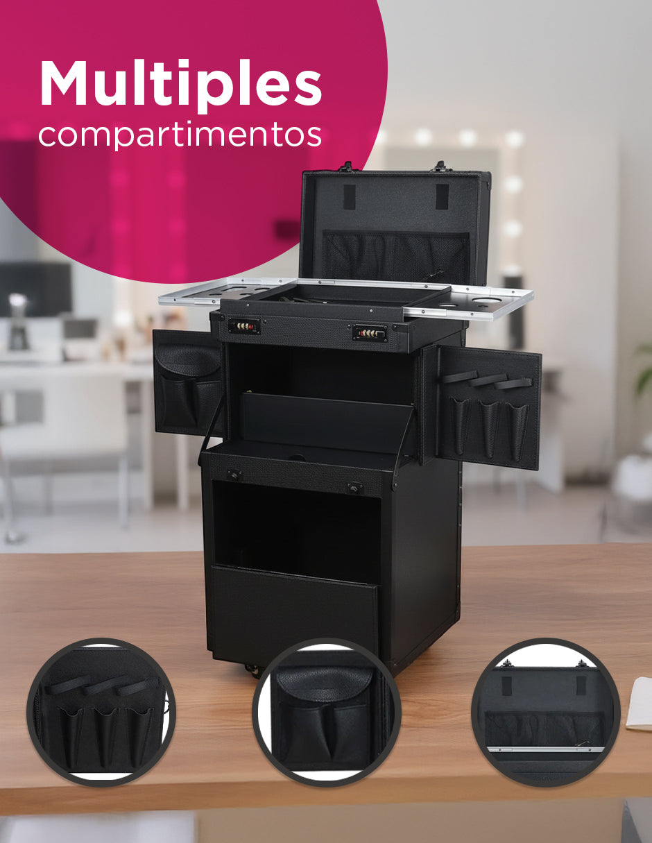 Maleta Portátil de Belleza Vanlig - Carrito Organizador para Barbería, Estación con Ruedas y Varilla Retráctil