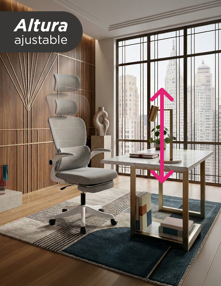 Silla De Oficia Ejecutiva Con Reposacabeza, Soporte Lumbar Descansapie Neutra Gris