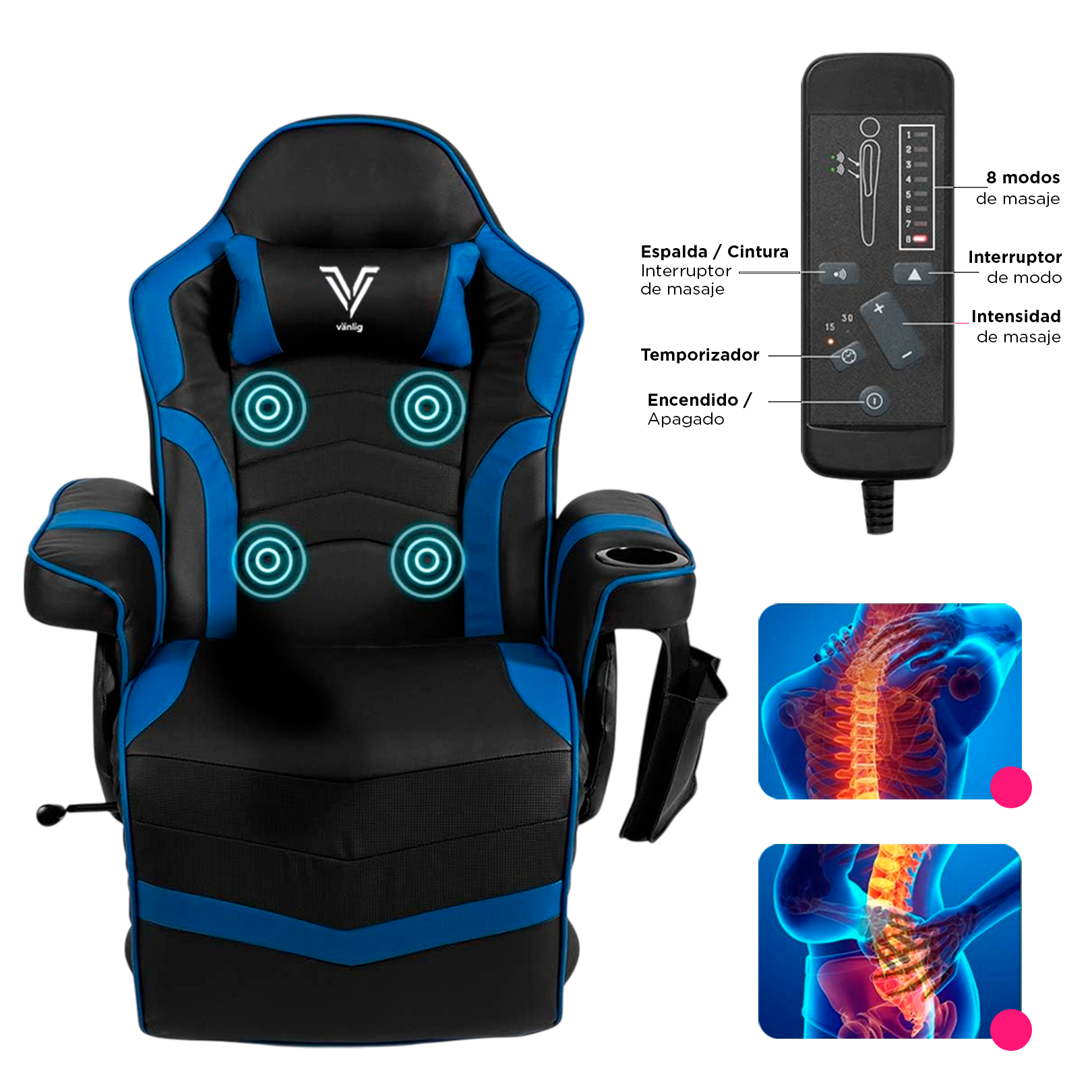 Sillón Gamer Eléctrico con Masaje Titan Azul