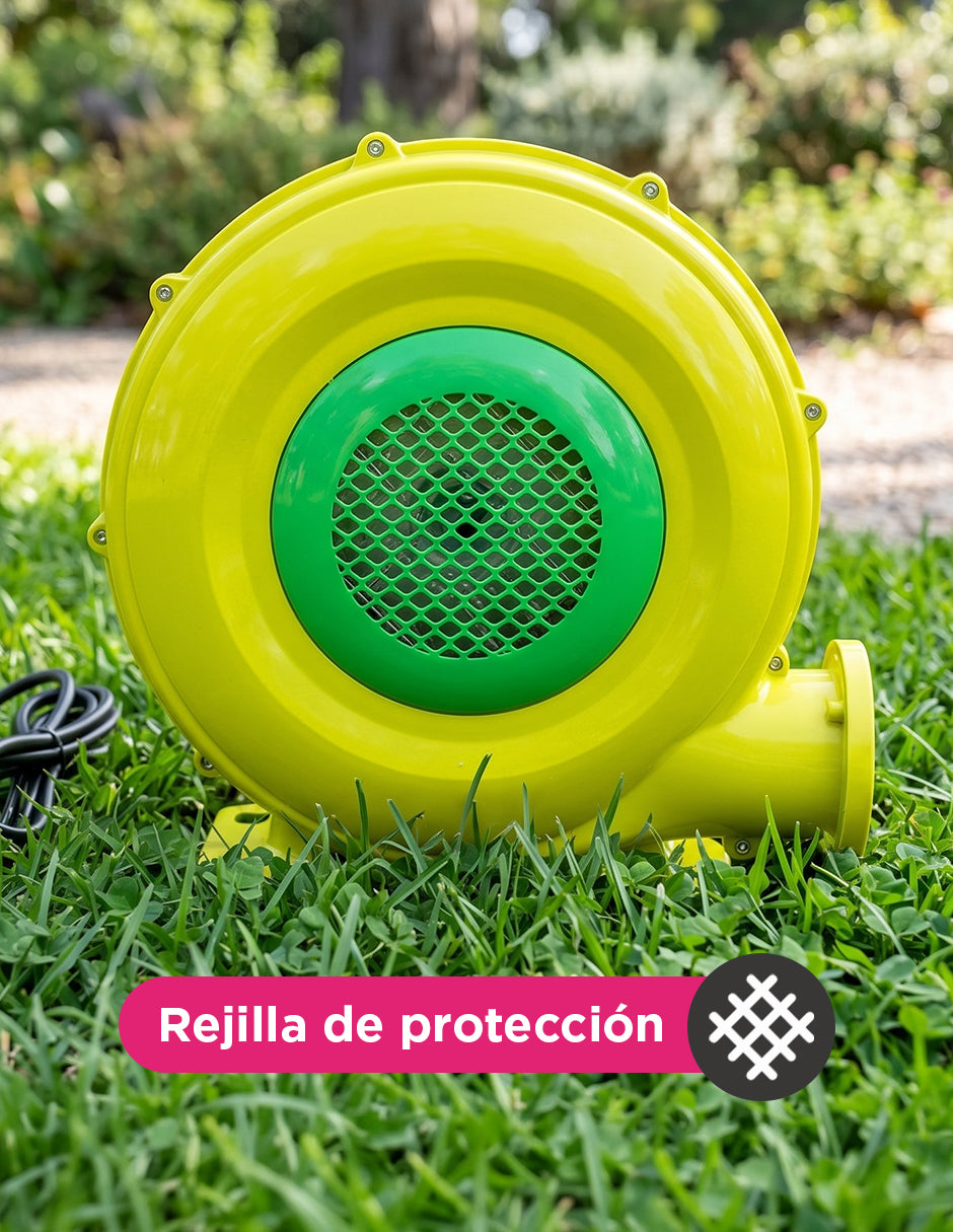 Motor Soplador para Inflables de 240V y 250W con Enchufe Europeo, Rejilla de Protección y Juego de 4 Estacas
