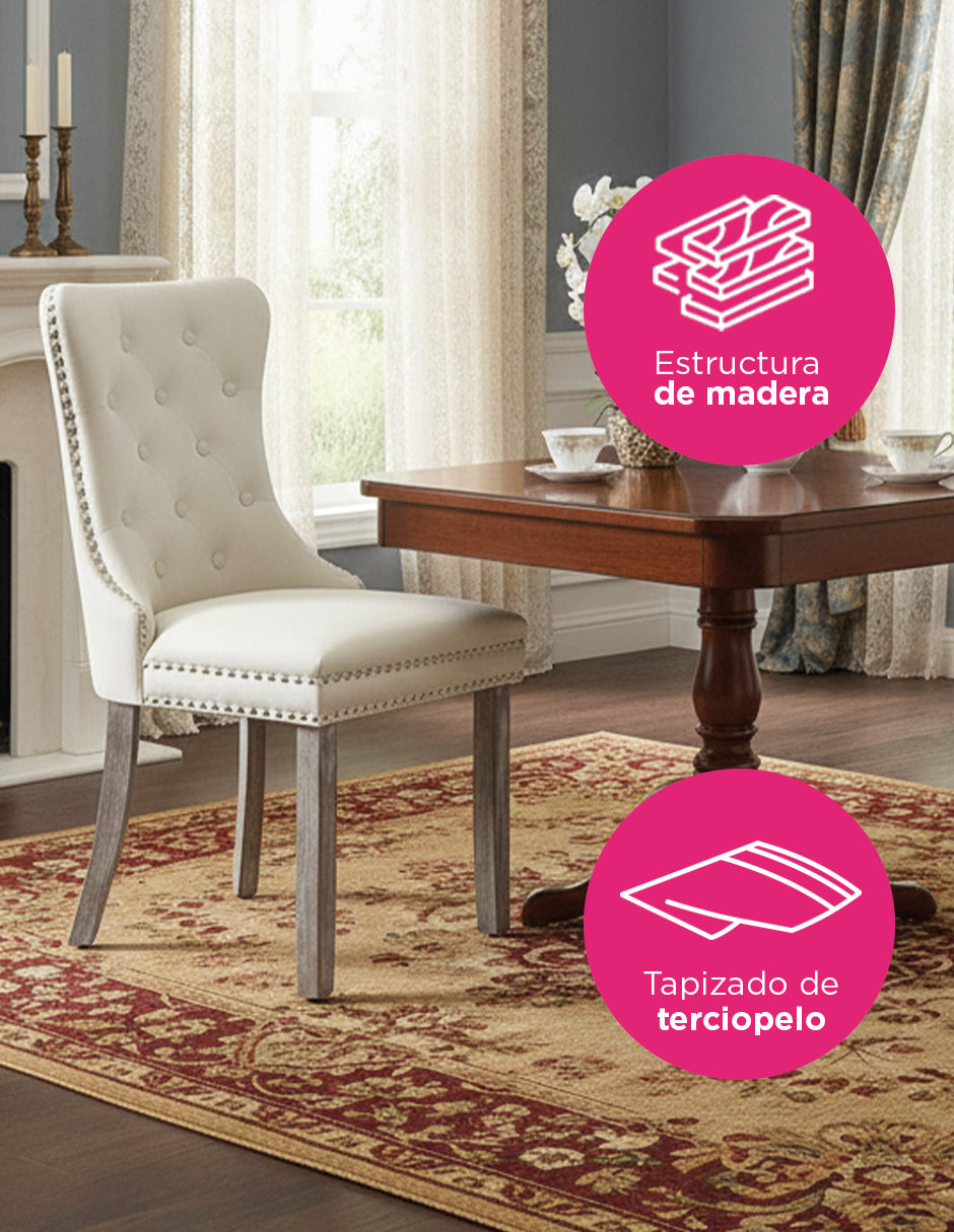 Set de Silla para Comedor o Tocador Palma Vanlig - Tapizado Confort Crema con Diseño Nórdico