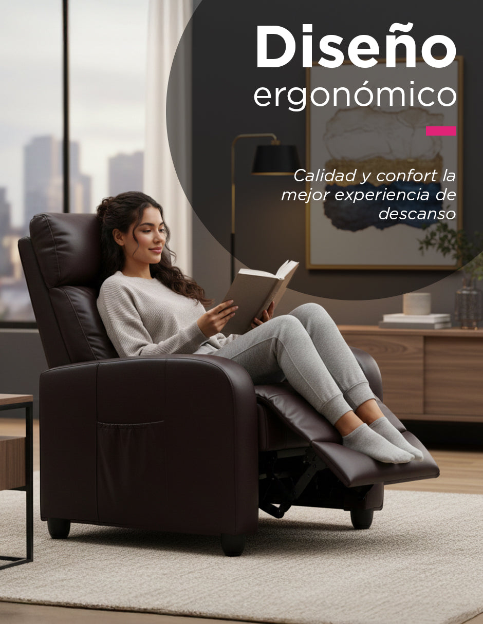 Sillon Reposet Reclinable Pushback Con Masaje Torino Café Vinipiel