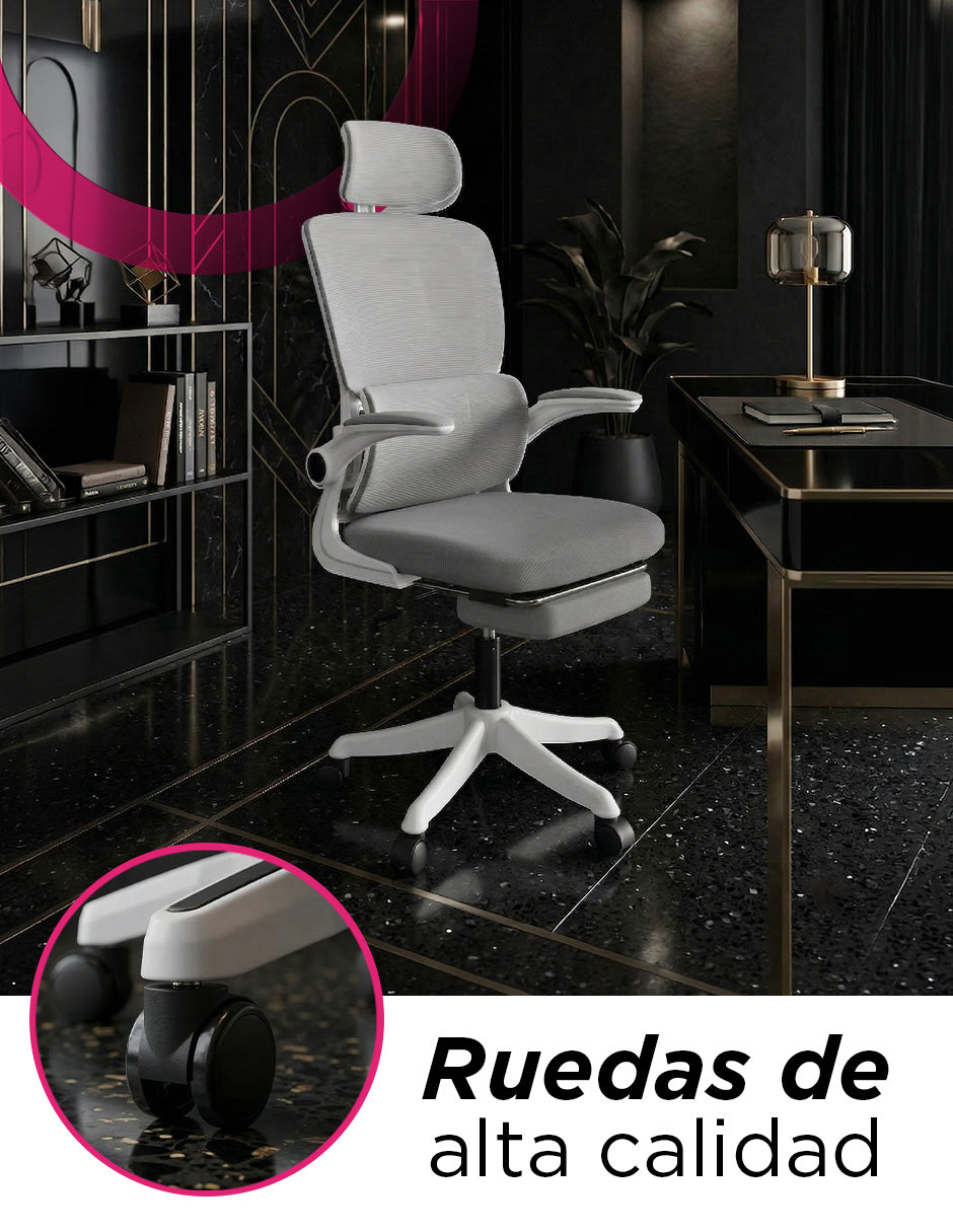 Silla De Oficia Ejecutiva Con Reposacabeza, Soporte Lumbar Descansapie Neutra Gris