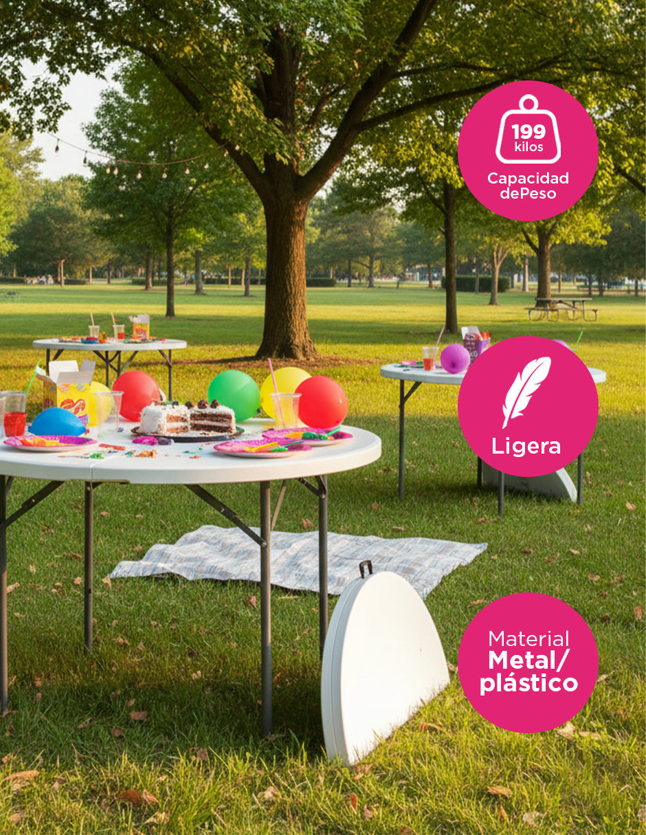 Mesa Plegable Redonda  122 Cm Diametro