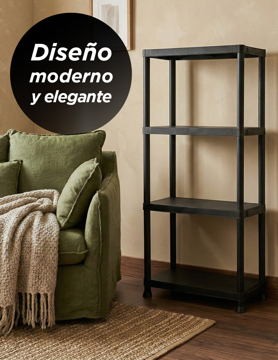 Estantería Organizadora 4 Niveles Color Negro de Vanlig - Plástico Resistente, 61x31x131 cm