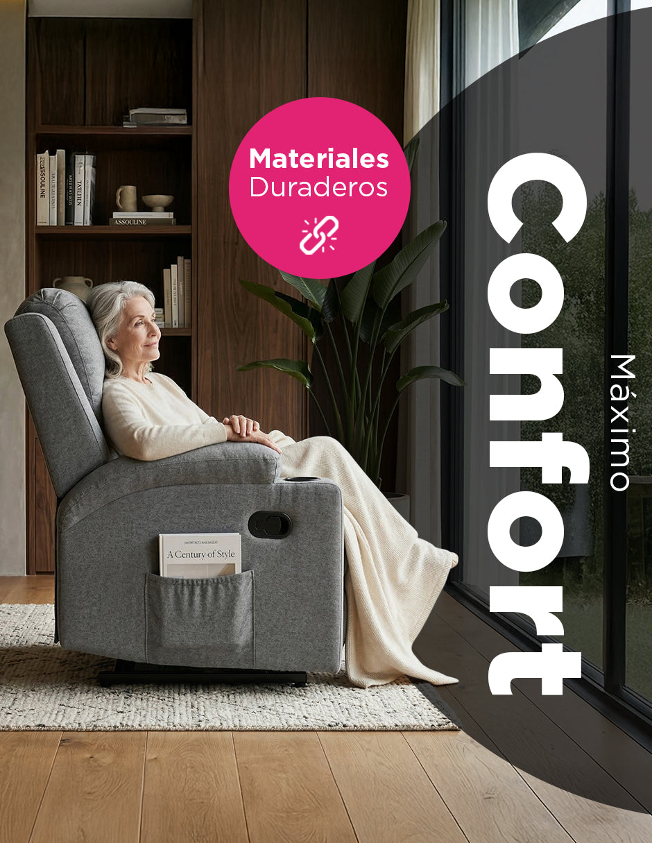 Sillón Reposet Reclinable Manual Toscano Gris Oscuro Tapizado en Tela de Poliéster