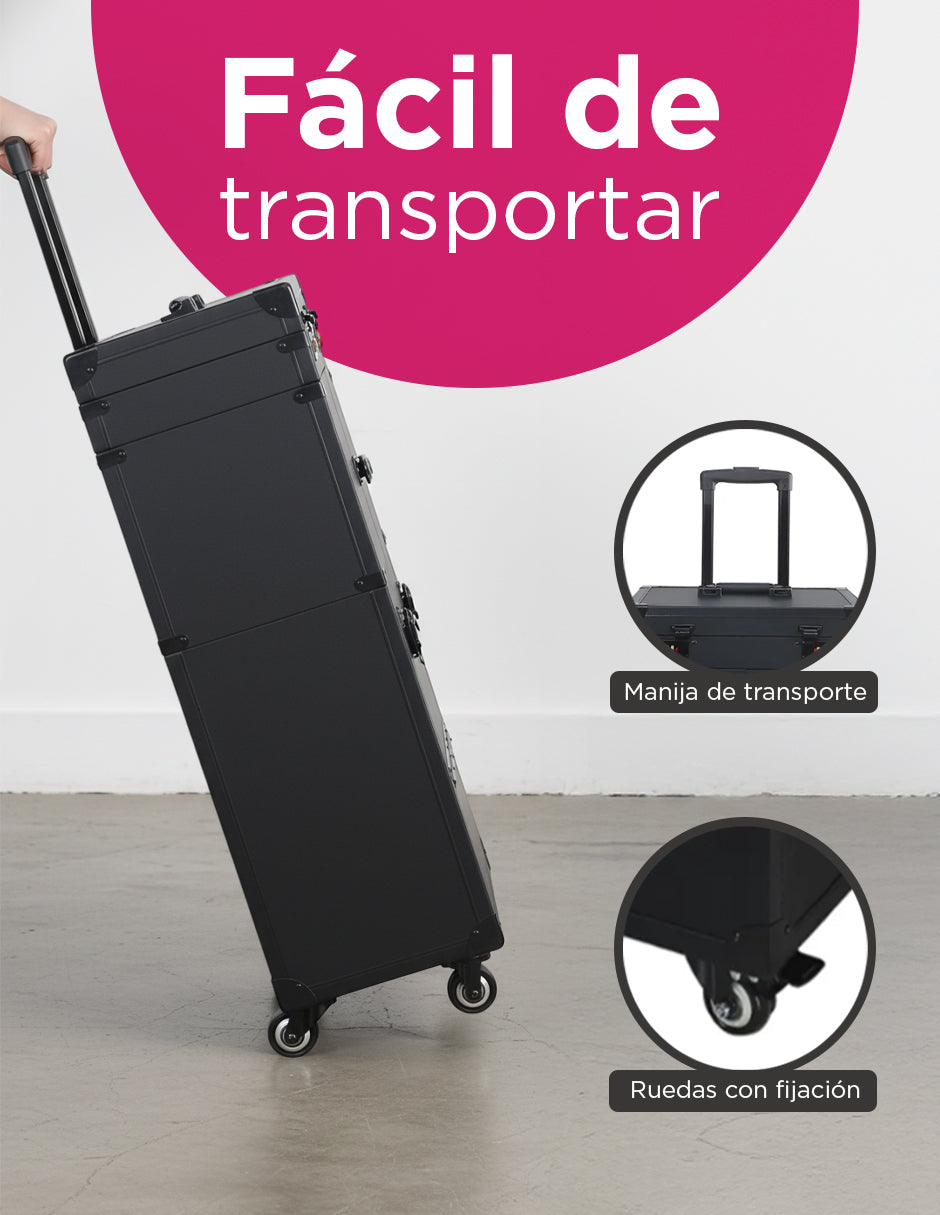 Maleta Portátil de Belleza Vanlig - Carrito Organizador para Barbería, Estación con Ruedas y Varilla Retráctil