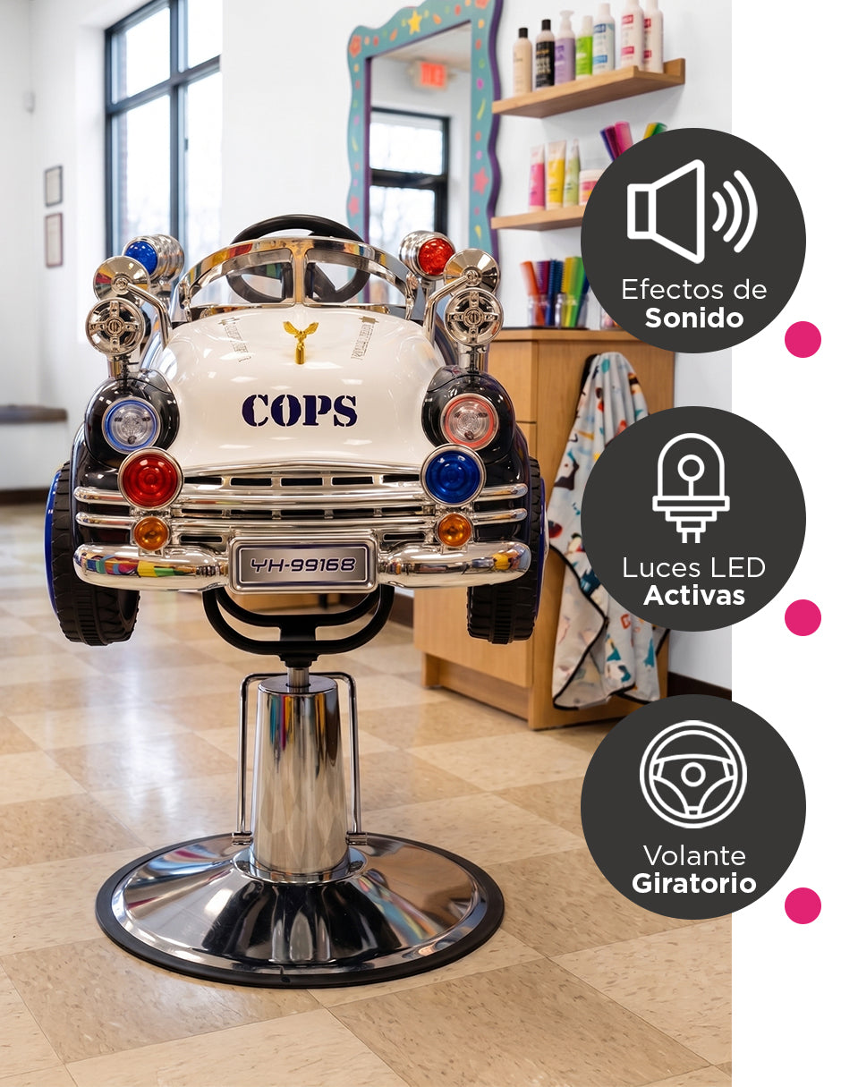 Sillón de Barbería Infantil Lucca de Vanlig con Diseño de Patrulla y Luces LED