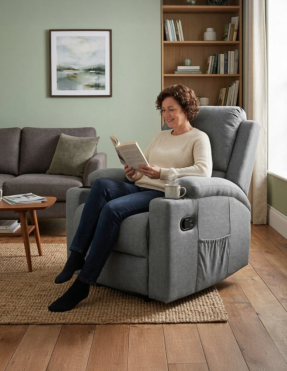 Sillón Reposet Reclinable Manual Toscano Gris Oscuro Tapizado en Tela de Poliéster