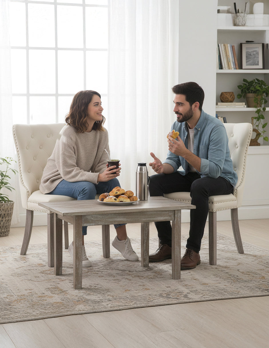 Set de Silla para Comedor o Tocador Palma Vanlig - Tapizado Confort Crema con Diseño Nórdico