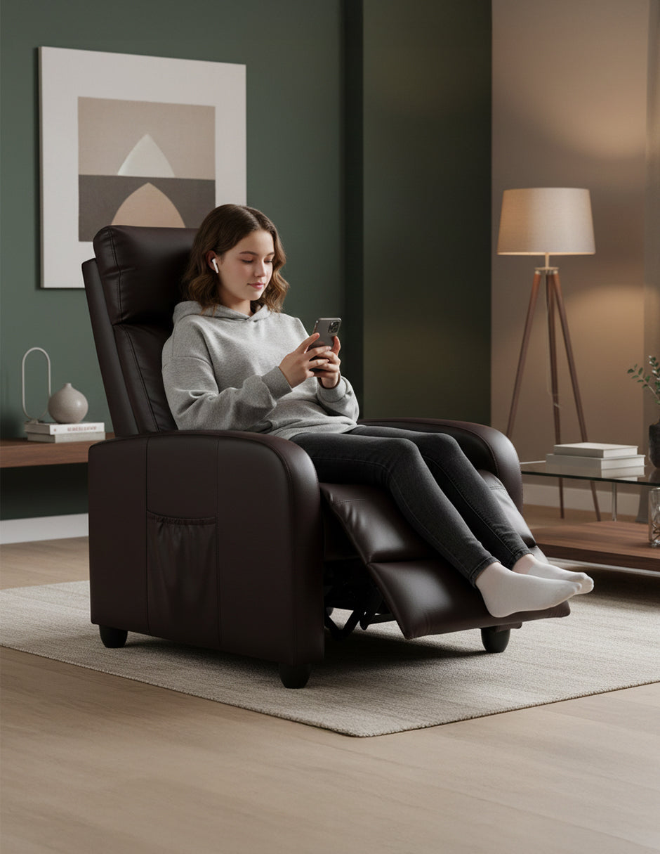 Sillon Reposet Reclinable Pushback Con Masaje Torino Café Vinipiel