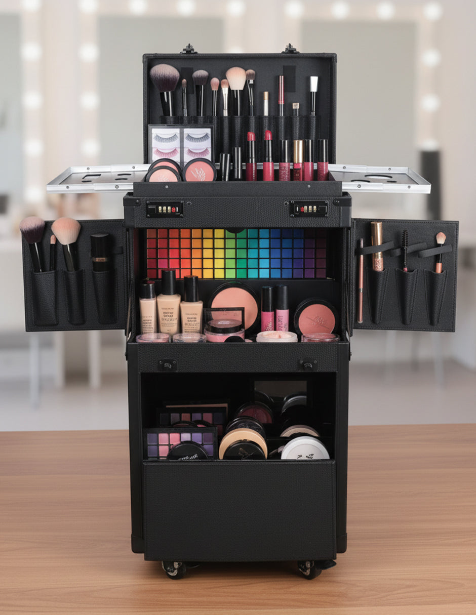Maleta Portátil de Belleza Vanlig - Carrito Organizador para Barbería, Estación con Ruedas y Varilla Retráctil