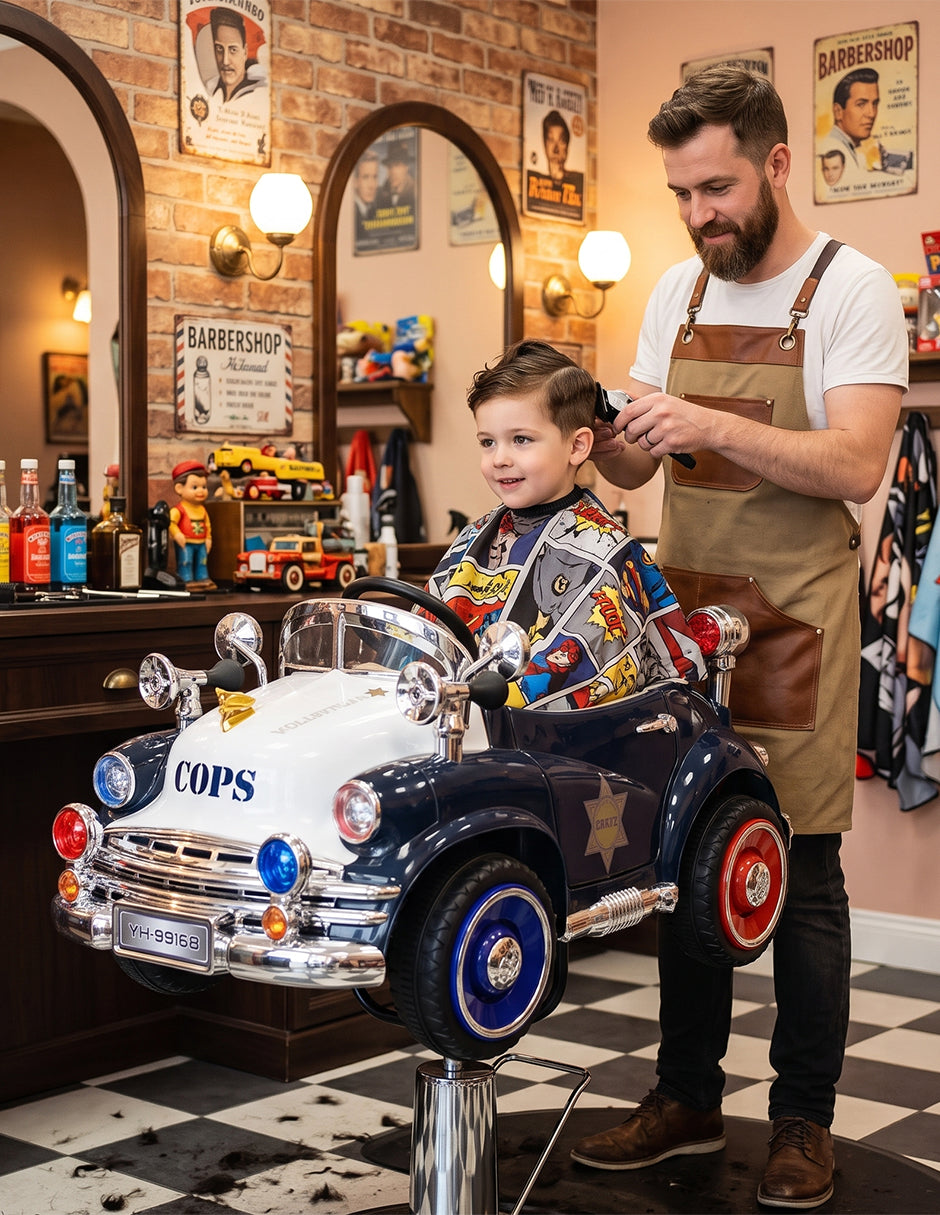 Sillón de Barbería Infantil Lucca de Vanlig con Diseño de Patrulla y Luces LED