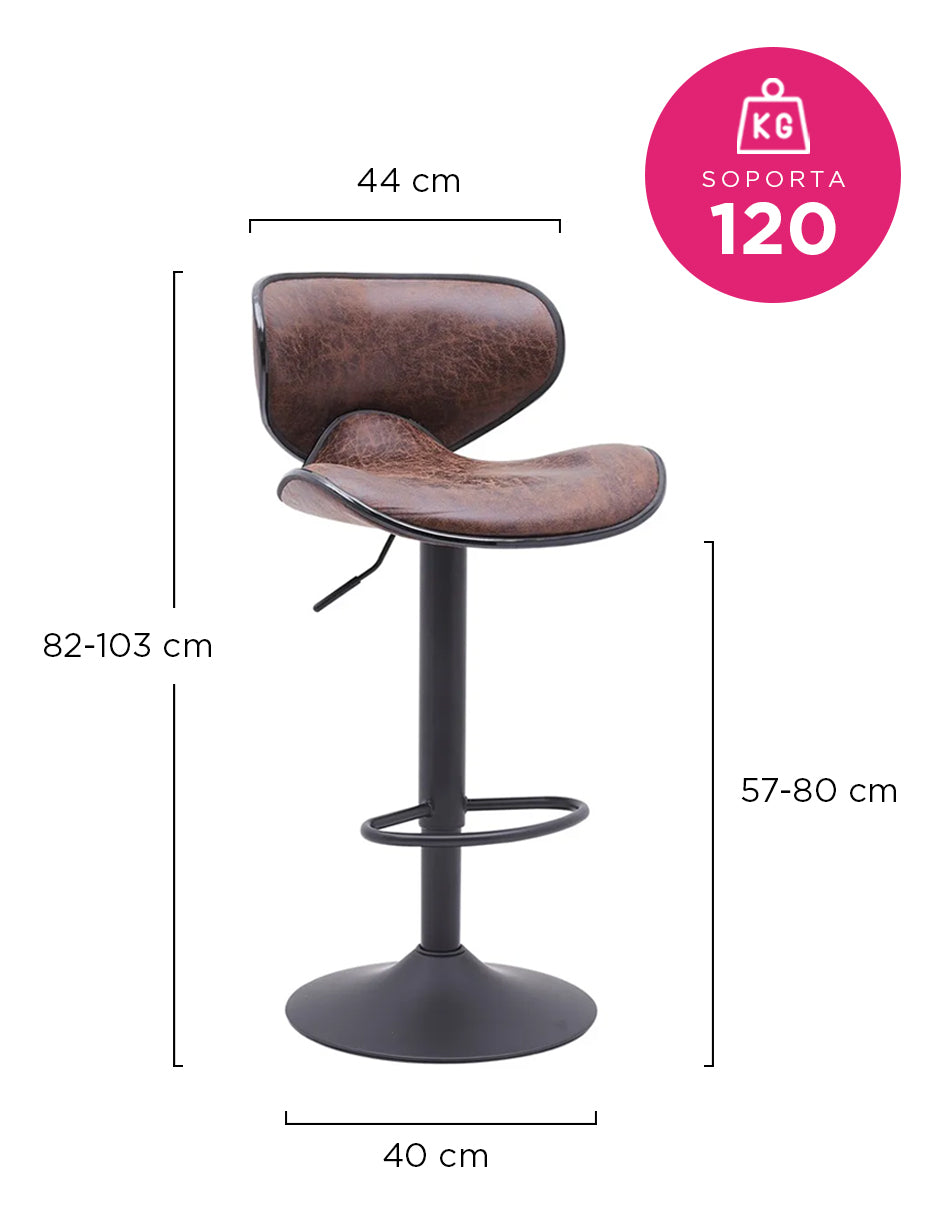 Par de Bancos para Bar Málaga Elegantes con Altura Ajustable, Base Cromada y Tapizado de Vinilo Café (Set de 2 Piezas)