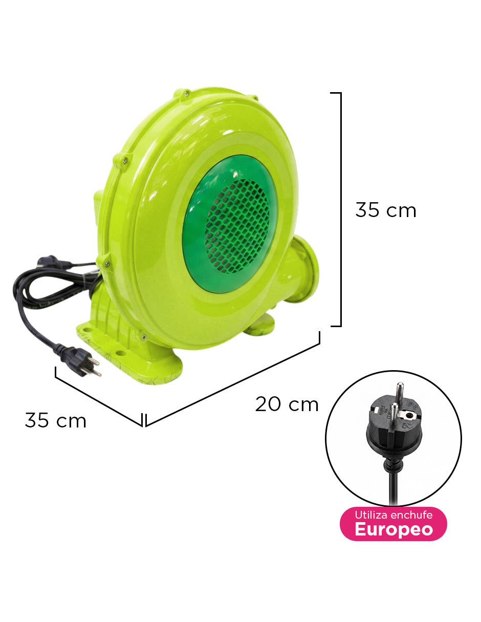 Motor Soplador para Inflables de 240V y 250W con Enchufe Europeo, Rejilla de Protección y Juego de 4 Estacas