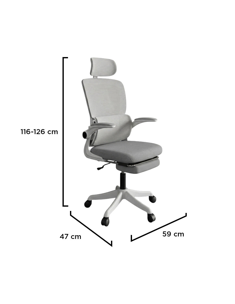 Silla De Oficia Ejecutiva Con Reposacabeza, Soporte Lumbar Descansapie Neutra Gris