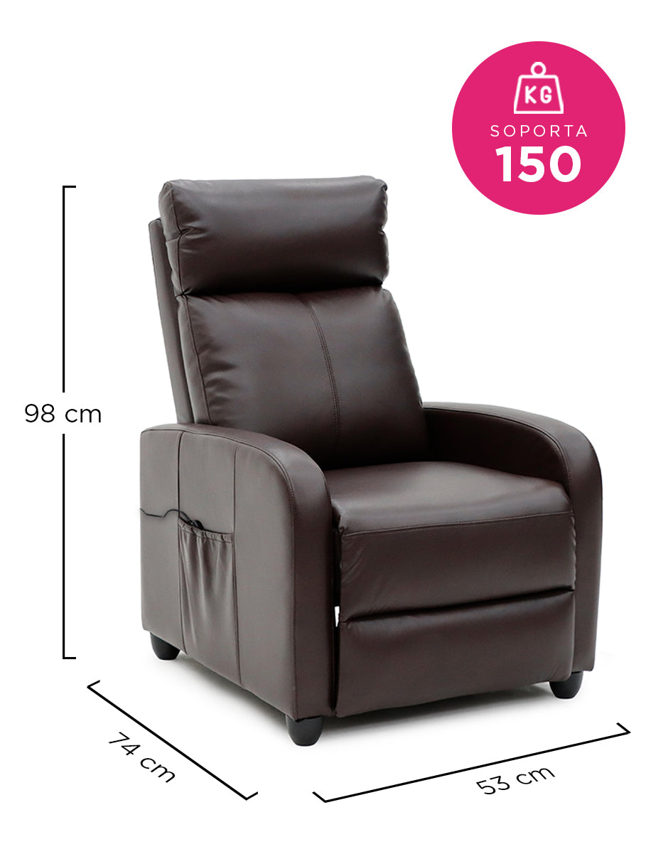 Sillon Reposet Reclinable Pushback Con Masaje Torino Café Vinipiel