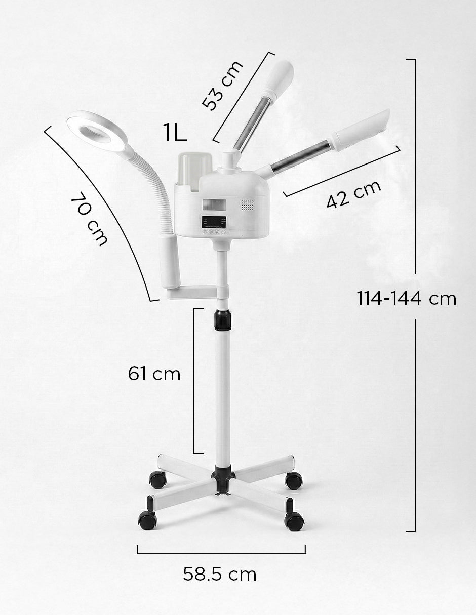 Vaporizador Facial Profesional Ellen Blanco – Equipo para Spa con Lámpara Flexible y de Aumento 5x