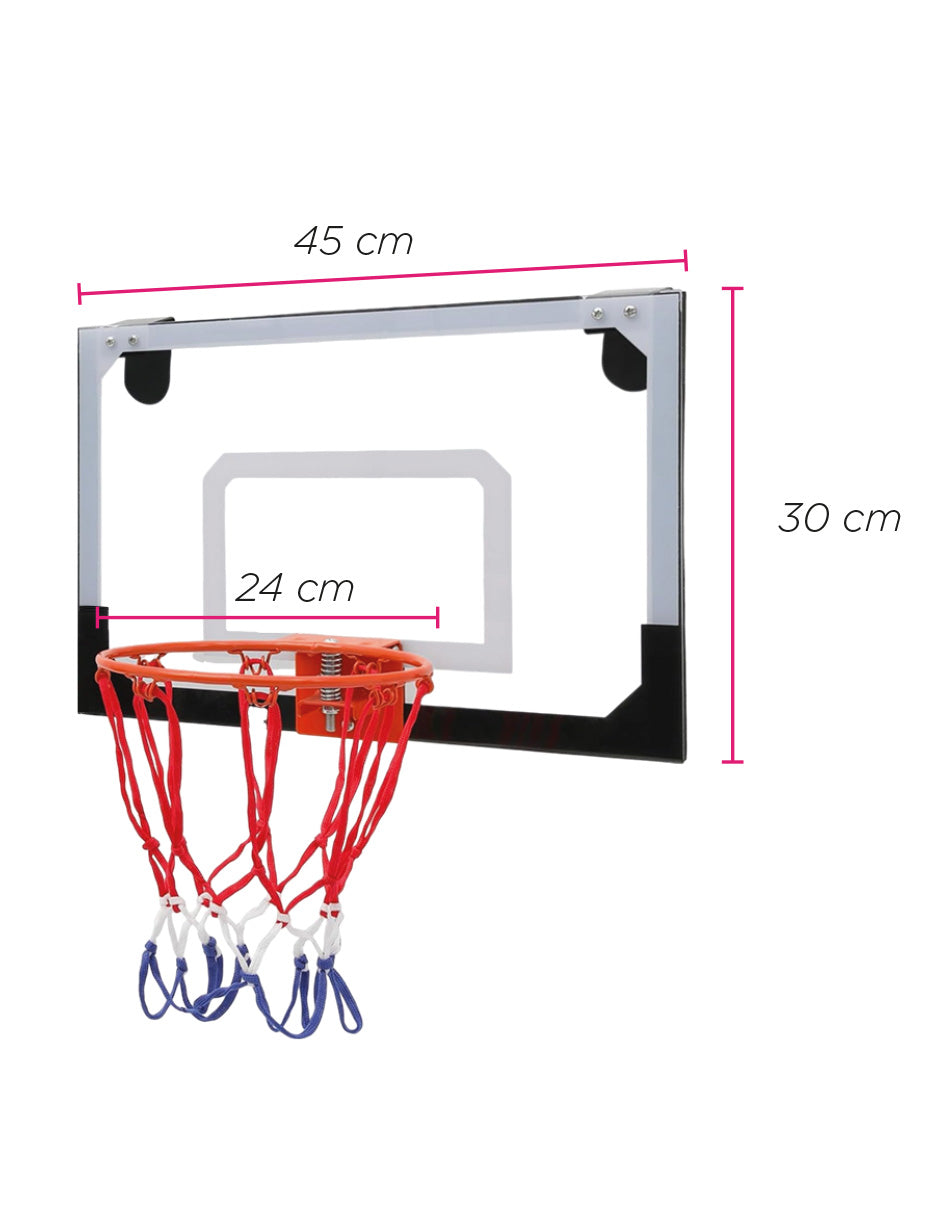 Mini Canasta de Basquetbol para Puerta y Pared Vänlig S-R2 - Tablero de Policarbonato 45x30 cm con Aro de Resorte