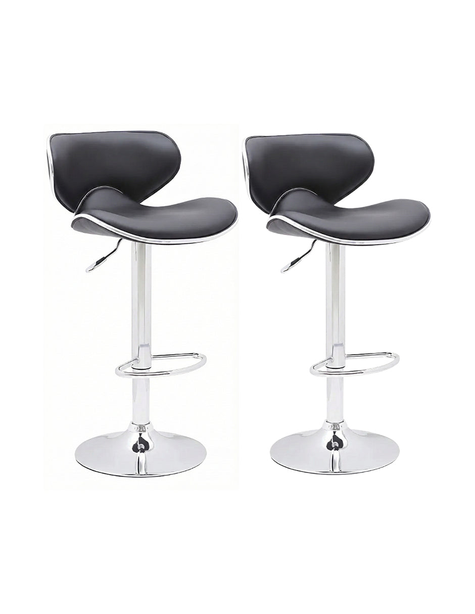 Par de Bancos para Bar Málaga Elegantes con Altura Ajustable, Base Cromada y Tapizado de Vinilo Negro (Set de 2 Piezas)