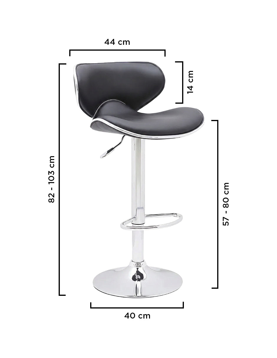 Par de Bancos para Bar Málaga Elegantes con Altura Ajustable, Base Cromada y Tapizado de Vinilo Negro (Set de 2 Piezas)