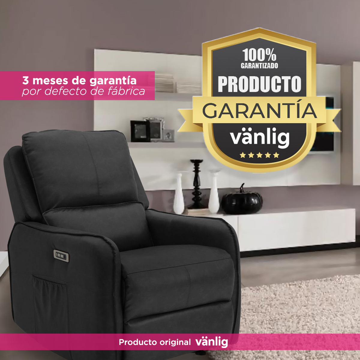 Sillón Reposet Eléctrico Quebec Negro