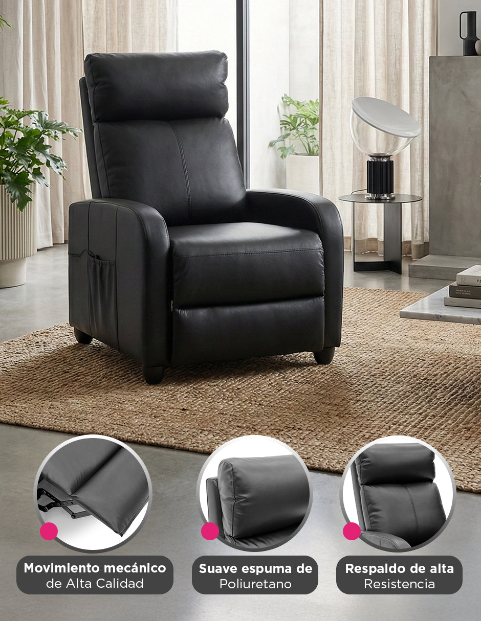 SIillon Reposet Reclinable Pushback Con Masaje Torino Negro Vinipiel