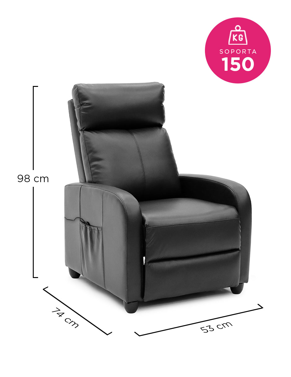 SIillon Reposet Reclinable Pushback Con Masaje Torino Negro Vinipiel
