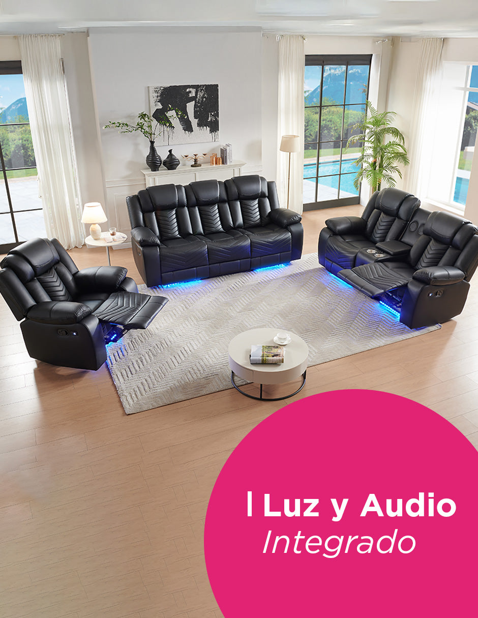 Sala De Lujo Moderna Cine Reclinable Led c/consola Bluetooth Lindau