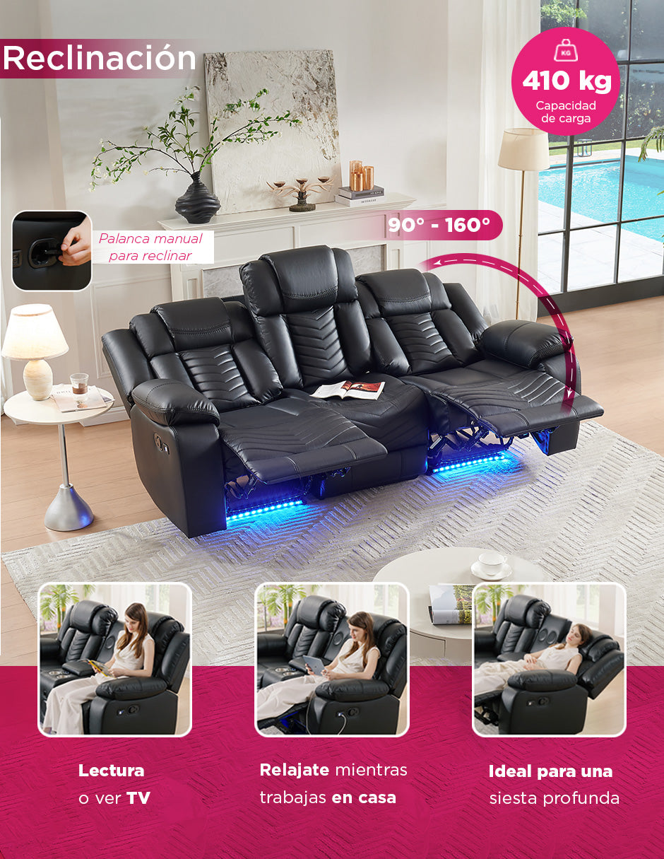 Sala De Lujo Moderna Cine Reclinable Led c/consola Bluetooth Lindau