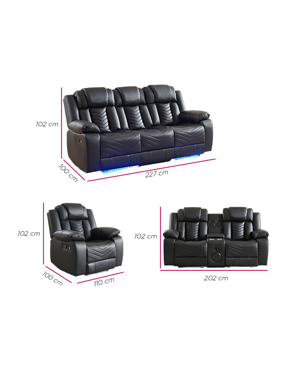 Sala De Lujo Moderna Cine Reclinable Led c/consola Bluetooth Lindau