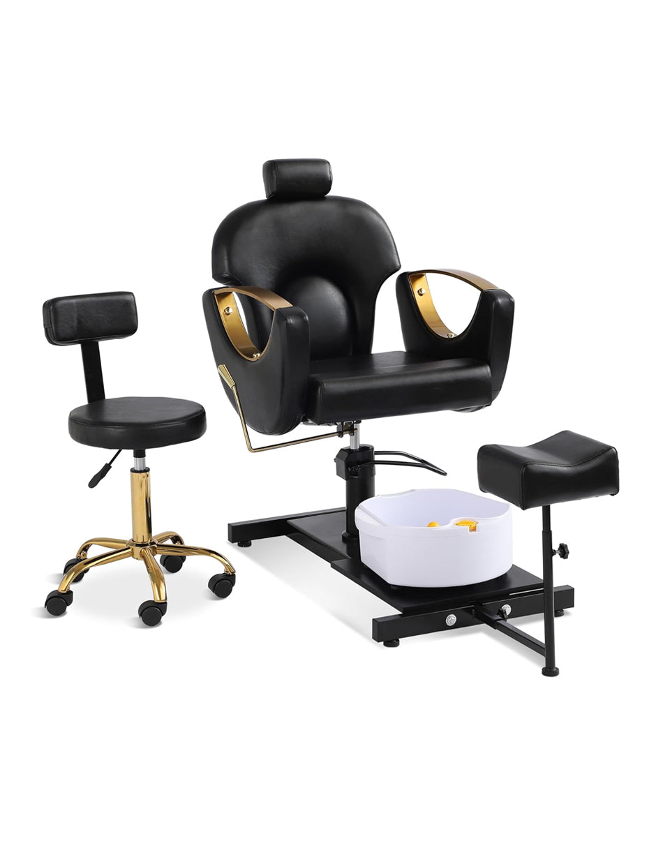 Set Estación de Pedicura Profesional 3 en 1 (Silla, Banco y Reposapiés)