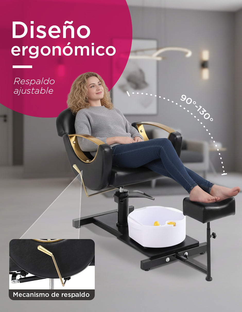 Set Estación de Pedicura Profesional 3 en 1 (Silla, Banco y Reposapiés)