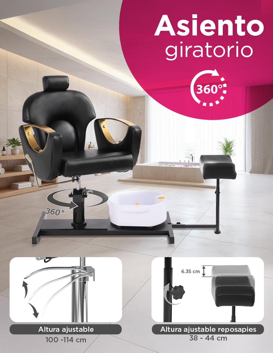 Set Estación de Pedicura Profesional 3 en 1 (Silla, Banco y Reposapiés)