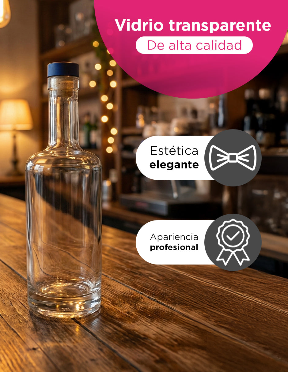 Set de 12 Botellas Licoreras de Vidrio Premium: 750ml con Sellado Hermético de Alta Densidad
