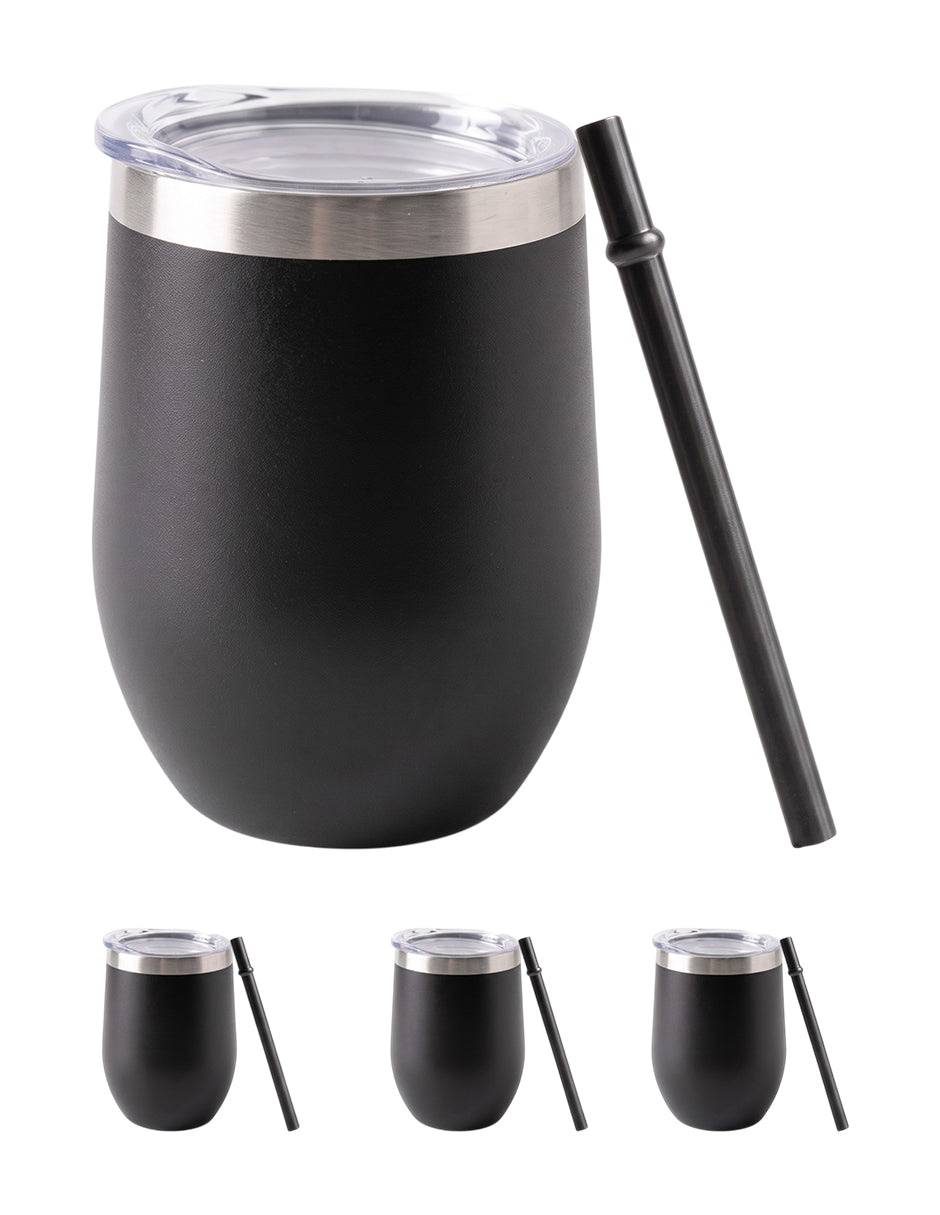 Set de 12 Vasos Térmicos Tipo Copa Huevo Kopp 12oz Negro